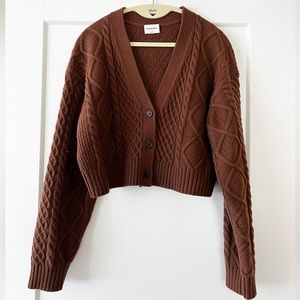 Aritzia Brown Cable Knit Crop Cardigan, Medium